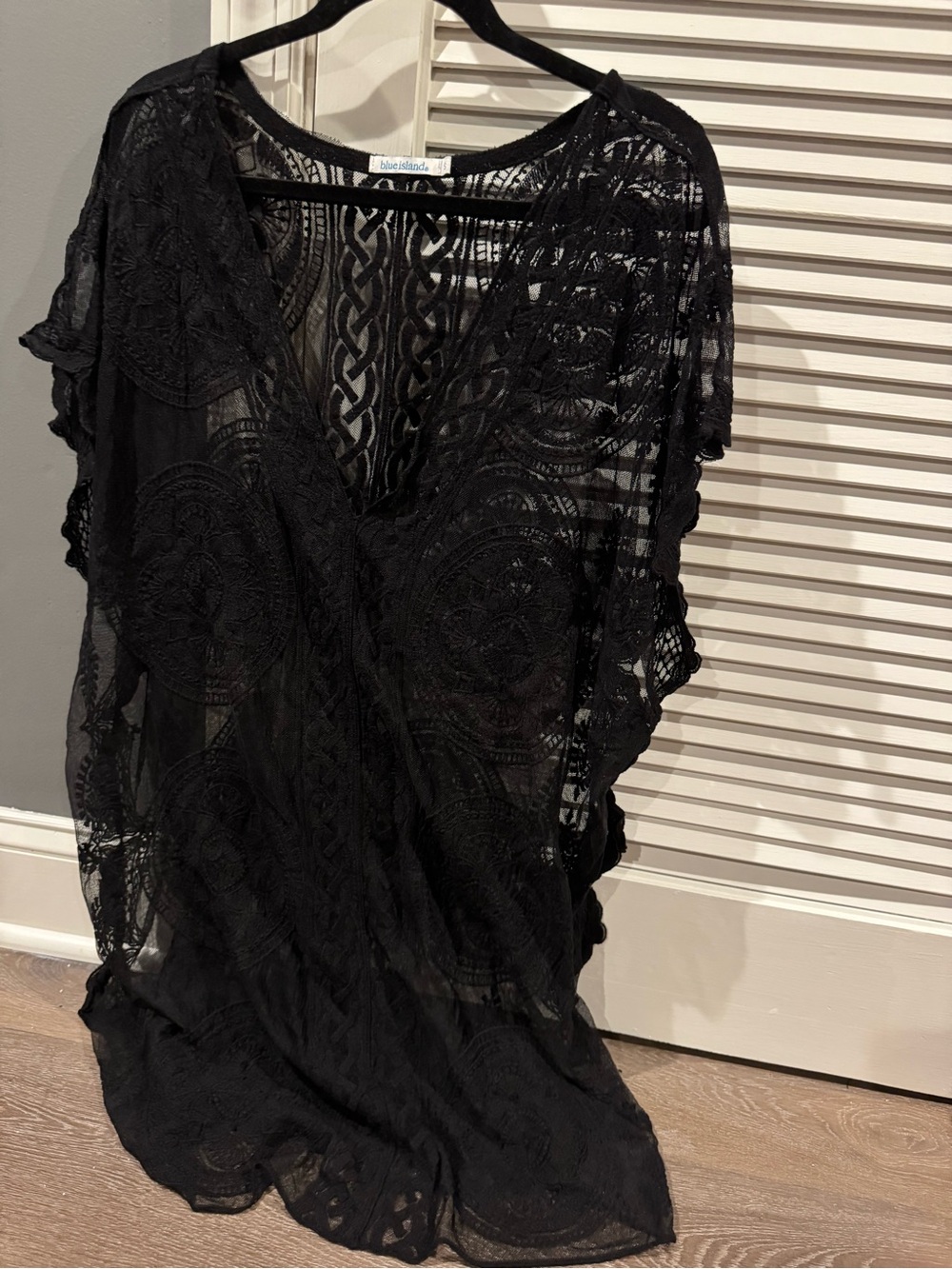 blue island Black Lace Sheer V-Neck Swim Coverup